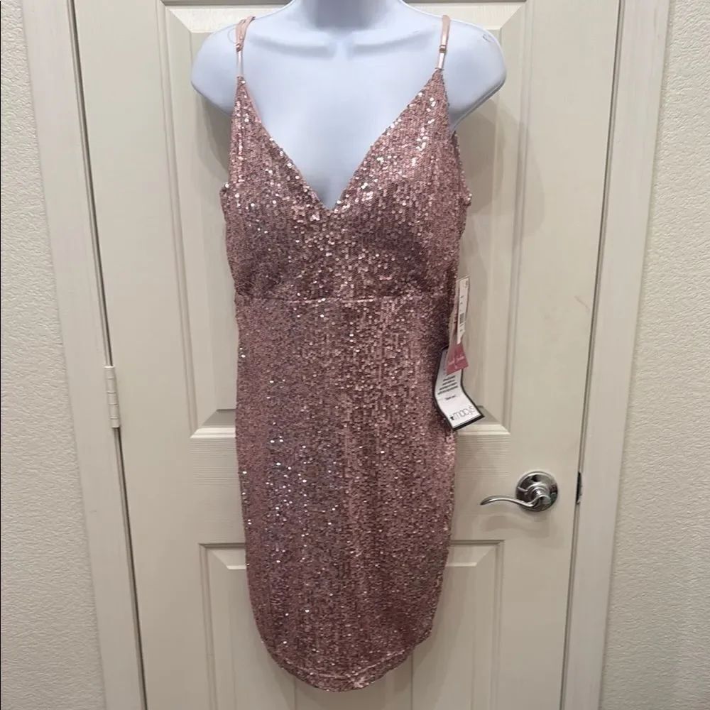 Emerald Sundae  Pink Sequins Mini Cocktail Dress Padded Bra Adjustable Strap XXL